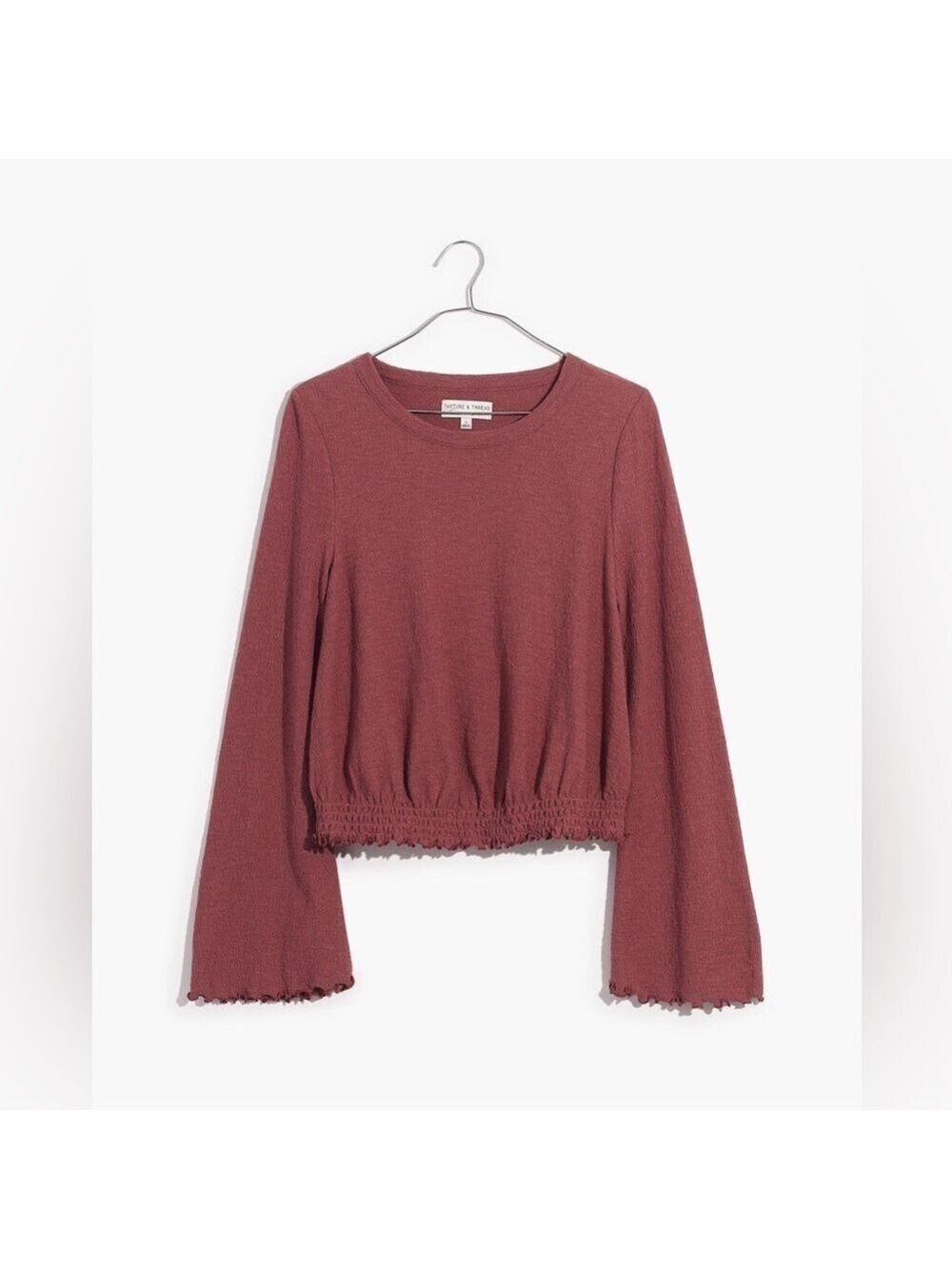 Madewell Autumn Berry Texture & Thread Smocked Bell-Sleeve Top Size XXS